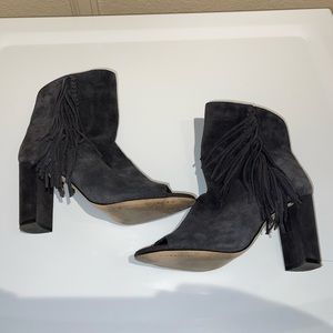 Gianni Bini Gray Peep Toe Suede Bootie